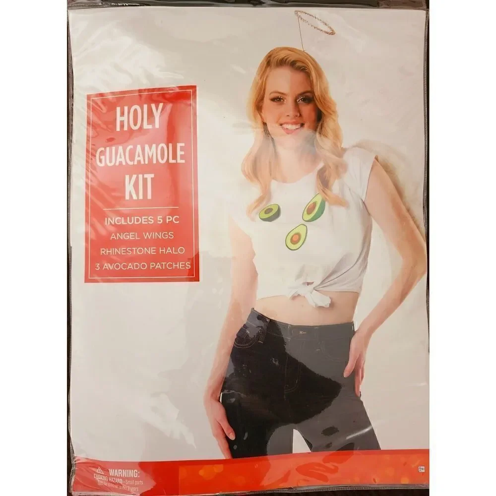 Holy Guacamole Costume Kit Novelty Avacado Patch Rhinestone Halo Angel Wings OS